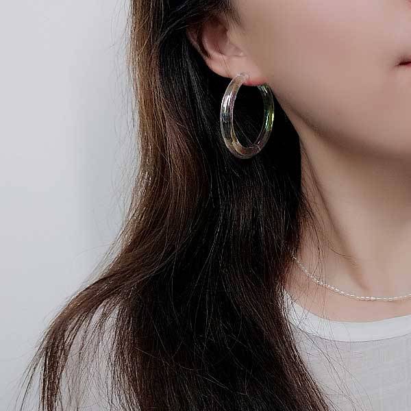 Boucles d'Oreilles Coréennes grands anneaux Holographiques